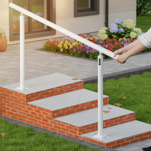 Kit Ringhiere Regolabili in Alluminio Bianco da 1,5 m per Anziani, per Scale Esterne da 0 a 5 Gradini, Modello AL1249 - Product Image 3