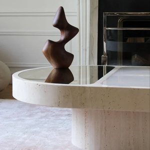 Hiện đại hình bầu dục travertine Đá Cẩm Thạch Bàn cà phê với kính chèn - Product Image 4