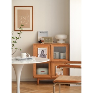 Libreria in Legno Massello e Bambù Stile Giapponese, Mobile Contenitore per Soggiorno, Mobile Laterale per Riviste, Design Moderno e Semplice - Product Image 4