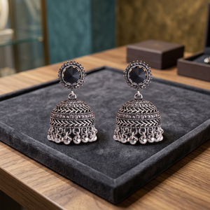 Trendy Vintage Women's Drop <b>Stud</b> <b>Earrings</b> Tibetan Silver Gold-Plated Bell Tassel Shape <b>Black</b>/Grey Stones 18g Religious Party - Product Image 3