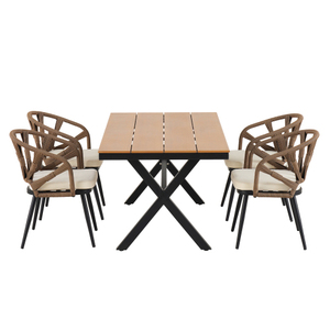 Modern Portable Outdoor Set with PE Rattan Chairs and Plastic Wood Table 4 Seater for Gardens and Lawns - Product Image 5