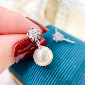 Accessoires en argent S925 pour la création de bijoux, support vide en forme de flocon de neige pour boucles d'oreilles en argent avec perles rondes de 8 à 12 mm, modèle 21111 - Product Image 4