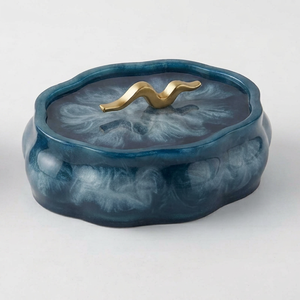 Blue Resin Decorative <b>Storage</b> Box Polished Finish Decorative <b>Container</b> with Lid for Home Decor High Quality Resin Box Customised - Product Image 1
