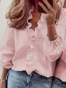 <span class=keywords><strong>Blusa</strong></span> Elegante de <span class=keywords><strong>Manga</strong></span> <span class=keywords><strong>Larga</strong></span> para Mujer, Color Blanco Sólido, en Oferta - Product Image 6
