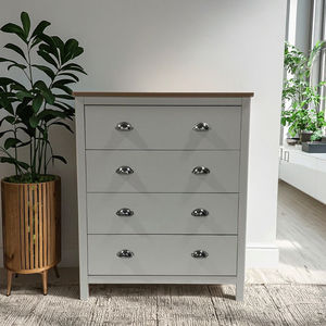 طاولة جانبية خشبية بيضاء E1 بأربعة أدراج، خزانة جانبية، كومودينو، أثاث غرفة النوم، طاولة لغرفة المعيشة، خزانة أدراج - Product Image 2