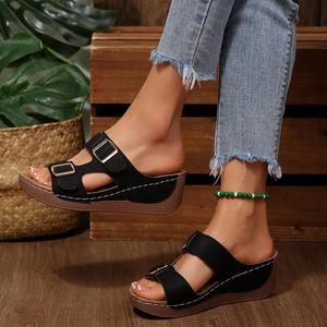 2026 Hot Sale Broken Heel Thick Sole Slippers Women Summer One Band Buckle Beach <b>Sandals</b> Plus Size Casual Slides - Product Image 1
