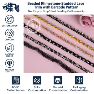 Passamaneria in pizzo a rete con strass fatta a mano di alta qualità, fascia in tulle multicolore con perline per decorazione di abiti da sposa e capi d'abbigliamento - Product Image 1