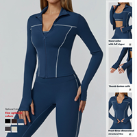 Veste à revers pour activités de plein air, course à pied, fitness, yoga, avec poches zippées, ensemble de yoga haute élasticité avec couleur contrastante latérale invisible