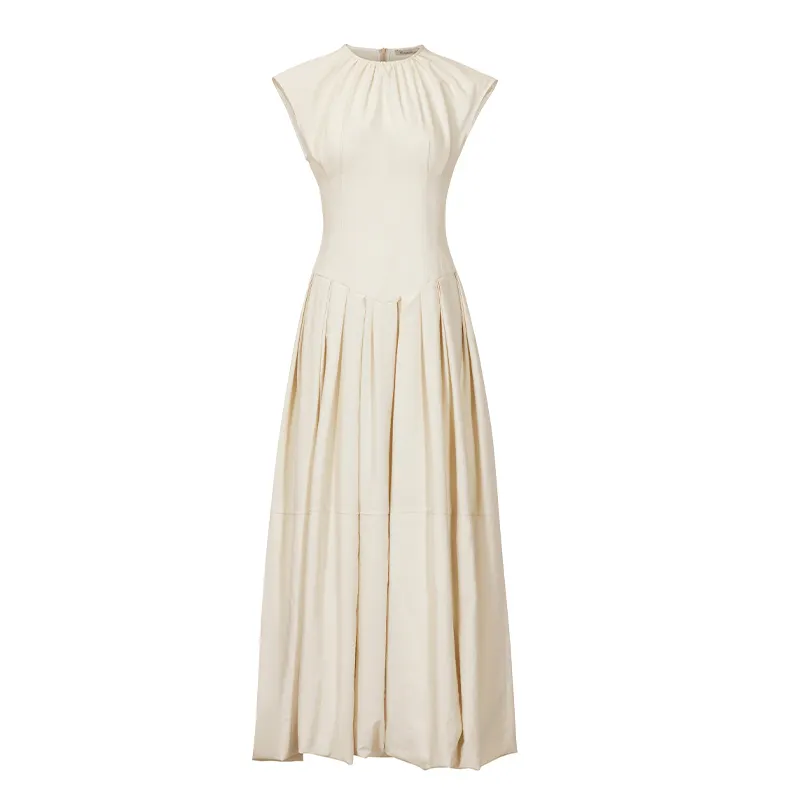 French High-end Waist Summer Casual Street style elegant solid color luxury beach designer premium Sleeveless dress