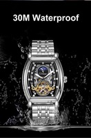 Montres pour hommes personnalisées, design unique, luxe, diamant, évider, étanche, bracelet lumineux en cuir véritable, automatique et mécanique