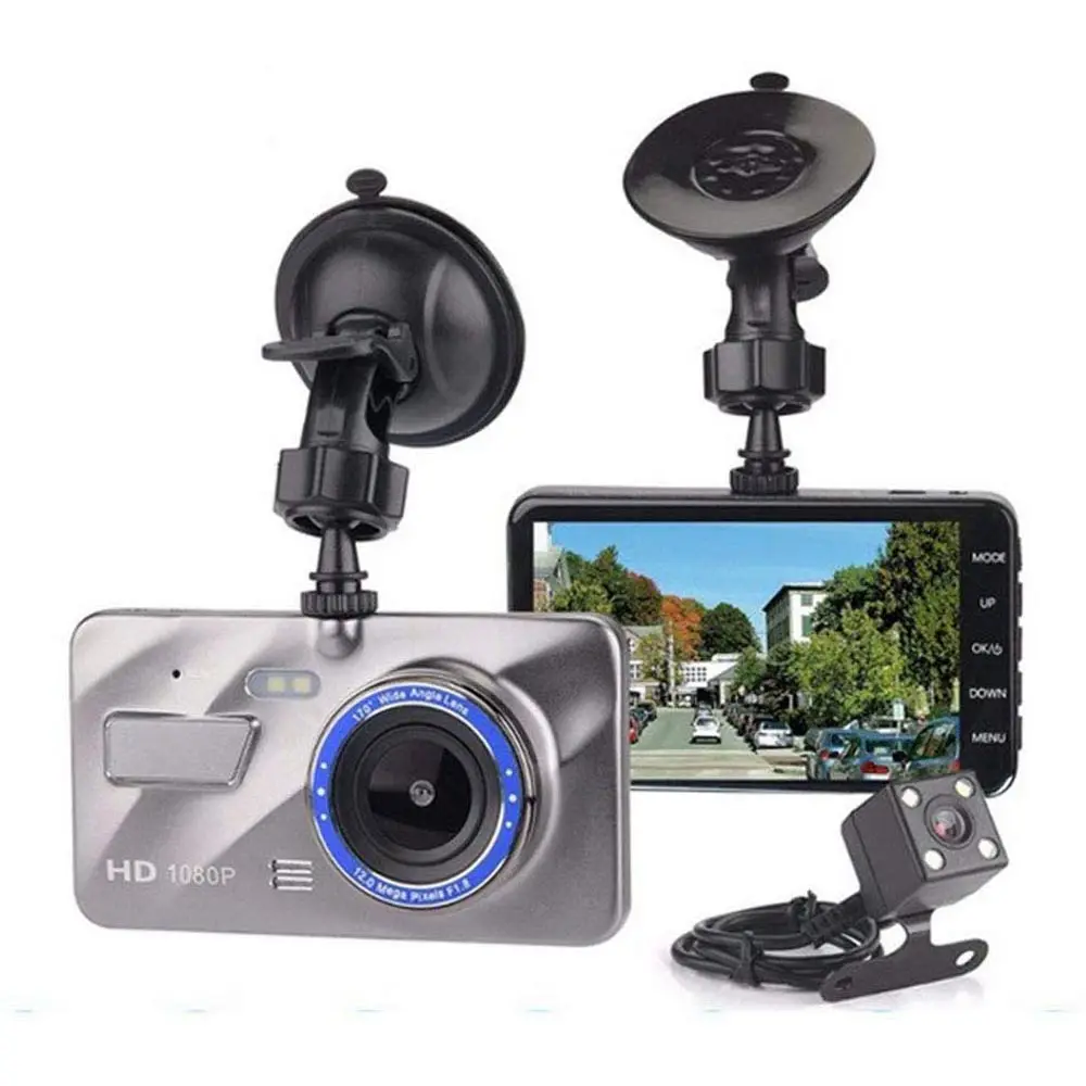 4 дюйма с разрешением Full HD 1080P Автомобильный видеорегистратор камера видеорегистратор с двумя объективами и IPS экран вождения видео рекордер Dash Cam автоматической регистрации CR10