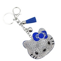 Porte-clés chaton à pompon, orné de diamants, pendentif de sac pour femme, style coréen, en velours, avec diamants bicolores