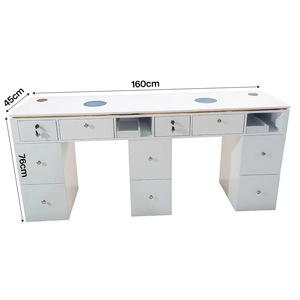 Diseño Profesional Moderno para Salón <span class=keywords><strong>de</strong></span> Uñas, <span class=keywords><strong>Mesa</strong></span> Doble Blanca para Manicura, <span class=keywords><strong>Mesa</strong></span> <span class=keywords><strong>de</strong></span> Madera con Colector <span class=keywords><strong>de</strong></span> Polvo - Product Image 4