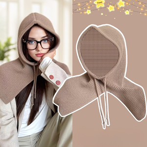 Balaclava pour <span class=keywords><strong>femme</strong></span>, chapeau d'hiver chaud tressé, écharpe intégrée, protection des oreilles, chapeau en laine tricotée résistant au froid - Product Image 5