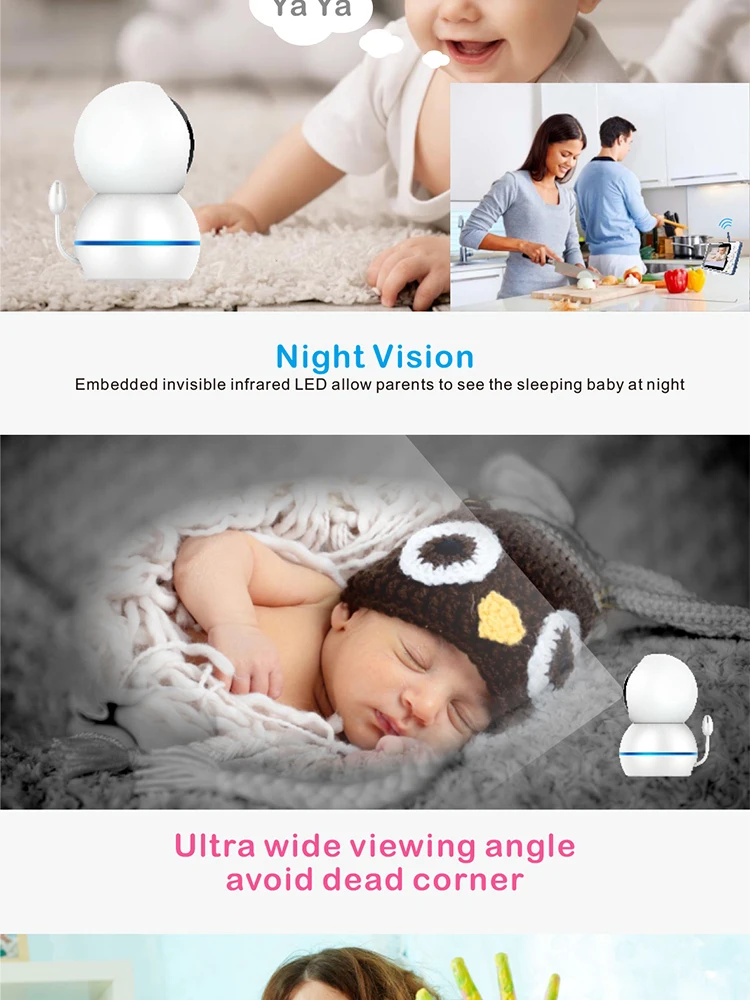 wireless lullaby temperature checking 2 way audio room baby phone pan tilt zoom video baby camera monitor