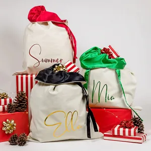 2024 New Arrival Santa Sacks with Satin Inside Luxury Muti Color Storage Canvas Cotton Sack Santa