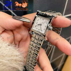 H Brand Women's Luxury Italian Link Classic Watch <b>Adjustable</b> Rectangle <b>Square</b> Case Shape Quartz Movement Ronda Business Style - Product Image 3