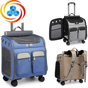 Sac de transport pour animaux de compagnie, poussette pour chat, sac à dos en polyester Oxford et cuir, écologique, style décontracté, roues universelles, transport d'animaux de petite taille - Product Image 2