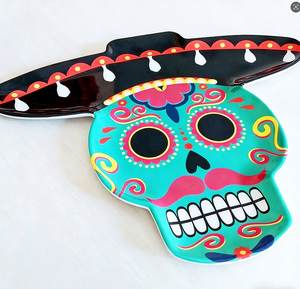 Plato de Melamina con Diseño de Calavera Mexicana para el Día de Muertos, Cinco de Mayo, de 15 Pulgadas, para Tacos, Nachos y Salsas - Product Image 5