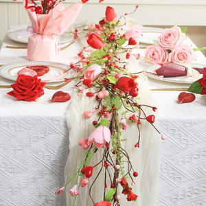 Artificial <strong>Red</strong> <strong>Tulip</strong> &amp; Heart Vine Faux Floral Garland for Valentine's Day Wedding Party &amp; Home Decoration - Product Image 3