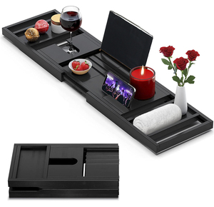 Di lusso in legno di bambù pieghevole mensola vasca da bagno Spa vassoio contenitore Organizer con portasapone Non Slip e porta libri accessori - Product Image 1