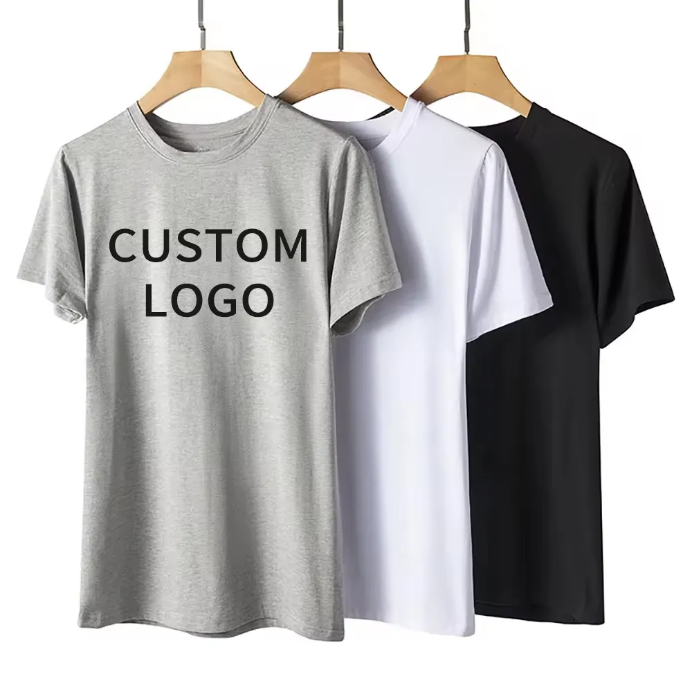 Camiseta con logotipo de impresión personalizada para hombre, camiseta de bambú ecológica, camisetas lisas orgánicas para hombre, venta al por mayor