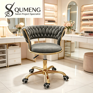 Chaise pivotante confortable de haute qualité pour salon de manucure avec roulettes, base à cinq pieds plaquée or, tabourets de salon en flanelle - Product Image 1