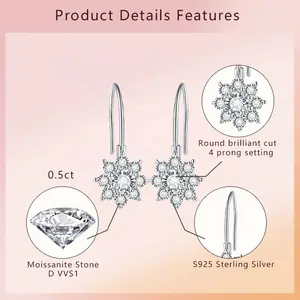 Silver Vintage 2024 Silver 925 Women 5mm Round Moissanite Stone Hoop Earrings Sterling
