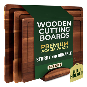 Coltello amichevole superficie di legno di Acacia tagliere Set di 3 con supporto rustica tagliere per servire antipasto salumi - Product Image 1