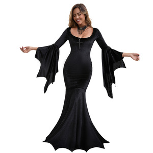 Yi Xiaoyi <b>Bat</b> Witch <b>Costume</b> Black Long Dress Gothic Vampire Halloween Adult <b>Women</b> Performance <b>Costume</b> - Product Image 4