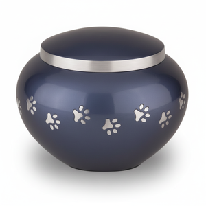 Urne de crémation moderne et écologique en acier inoxydable pour animaux de compagnie avec motifs de pattes Mémorial gravé pour chiens - Product Image 1