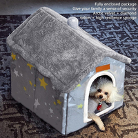 Lit-cave pour chat de style maison, personnalisé par le fabricant, portable, moderne, gris, à imprimé étoiles, chaud et en peluche pour l'hiver