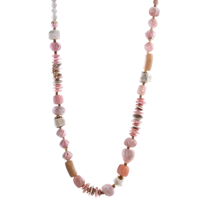 Fashion Beaded <b>Necklace</b> 316L Stainless Steel PVD Gold Plating Sustainable Resistant Long Chain <b>Pink</b> Stone Mix - Product Image 2