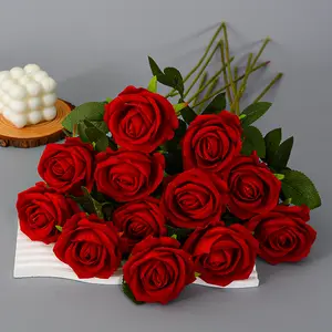黑龙高品质人造单绒玫瑰花红白定制真触玫瑰装饰花