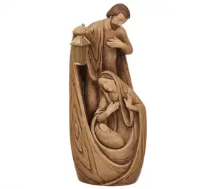 Nativity Holy Family Figure, Carved Wood Look, 12" H, Resin and Stone, Tabletop or Desk Display, Decorative, Collection