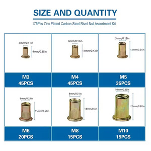 Baiguluo Rivet Nuts M3 M4 M5 M6 M8 M10 175Pcs Color Zinc Plated Knurled Head For Communication Equipment - Product Image 5