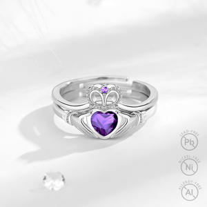 Changda 925 стерлингового серебра Claddagh сердце свадебное не тусклое гравированное кольцо на день рождения пара для влюбленных - Product Image 5