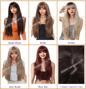 Offres Flash Perruques de <span class=keywords><strong>Cheveux</strong></span> Synthétiques Lisses Très Longs de 34 Pouces avec Frange, Couches Noires pour Femmes - Product Image 6