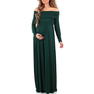 Femmes couleur unie à manches longues épaules dénudées longueur au sol photographie <span class=keywords><strong>robe</strong></span> dames <span class=keywords><strong>grossesse</strong></span> fête maternité photo shoot robes - Product Image 4