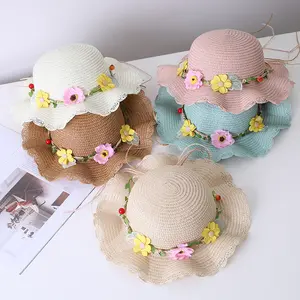 Custom Summer Babygirl Adult Breathable Straw Hats Flower Cherry Princess Straw Hat