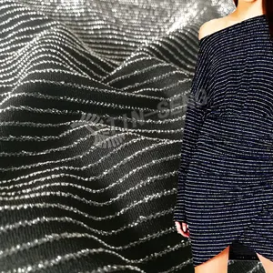 Black and Silver Zebra Metallic Knit Polyester Stripe Fabric for Fashion Garment Manufacturer