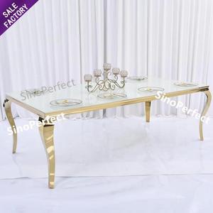 Mesa de Comedor Rectangular de Acero Inoxidable con Patas de Vidrio de Diseño Moderno y Lujoso 2024, Decoración para Banquetes de Boda, Espejo - Product Image 5