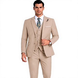 Costume formel 3 pièces beige de qualité supérieure pour homme, coupe ajustée, blazer, gilet, pantalon, pour mariage, marié, affaires, soirée, costume de gentleman - Product Image 4