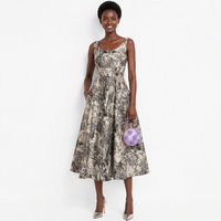 Robe élégante rétro en jacquard à col carré et bretelles, robe sans manches à taille cintrée pour femmes, robe trapèze