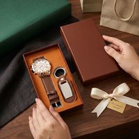 Coffret Cadeau Montre à Quartz pour Homme, Montre-Bracelet en Cuir PU avec Porte-clés 2 Pièces, Accessoire de Costume d'Affaires, Boîte Cadeau, Logo Personnalisé