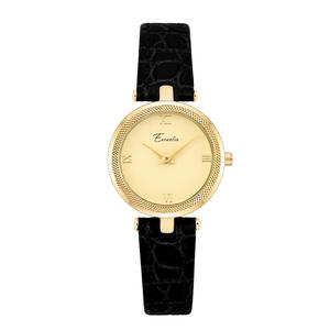 Reloj minimalista redondo para mujer con correa de cuero y movimiento de cuarzo - Product Image 4