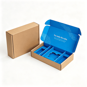 Boîtes d'expédition en carton ondulé en papier kraft avec impression bleue et insert multi-compartiments, solutions d'emballage personnalisées pour produits - Product Image 1