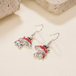 Boucles d'oreilles champignon en or blanc plaqué or E4826 avec pendentif cœur en zircon cubique pour femme, style mignon pour usage quotidien - Product Image 6