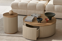 Luxuriöses Vintage Nordisch-Japandi Beistelltisch-Set mit 2 Schubladen, Multifunktionaler Stauraum, Eiche Massivholz Rundtisch, Modernes Couchtisch-Set