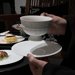 ถ้วยและจานลายนูนสไตล์เรโทรของชาวฝรั่งเศสถ้วยชาและกาแฟยามบ่ายขาสูงเซรามิกลายดอกไม้ - Product Image 2